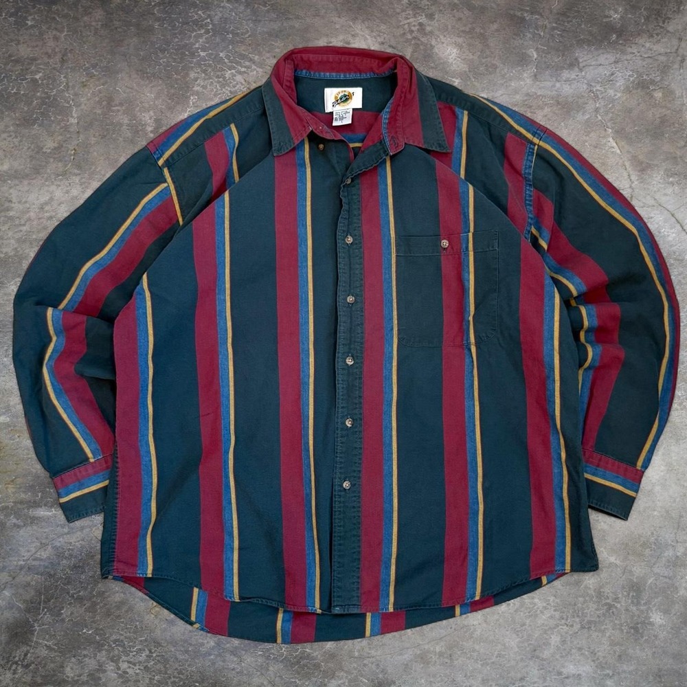 Vintage Field Gear Striped Colorblock Button Up Shirt Men's Large Western 90s